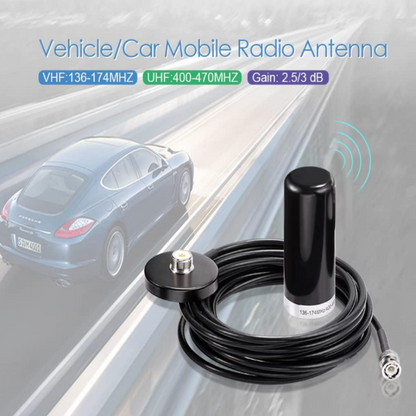 Vehicle/car dual band antenna, VHF/UHF, BNC Macho connector, magnetic base, RG58 cable 5 m